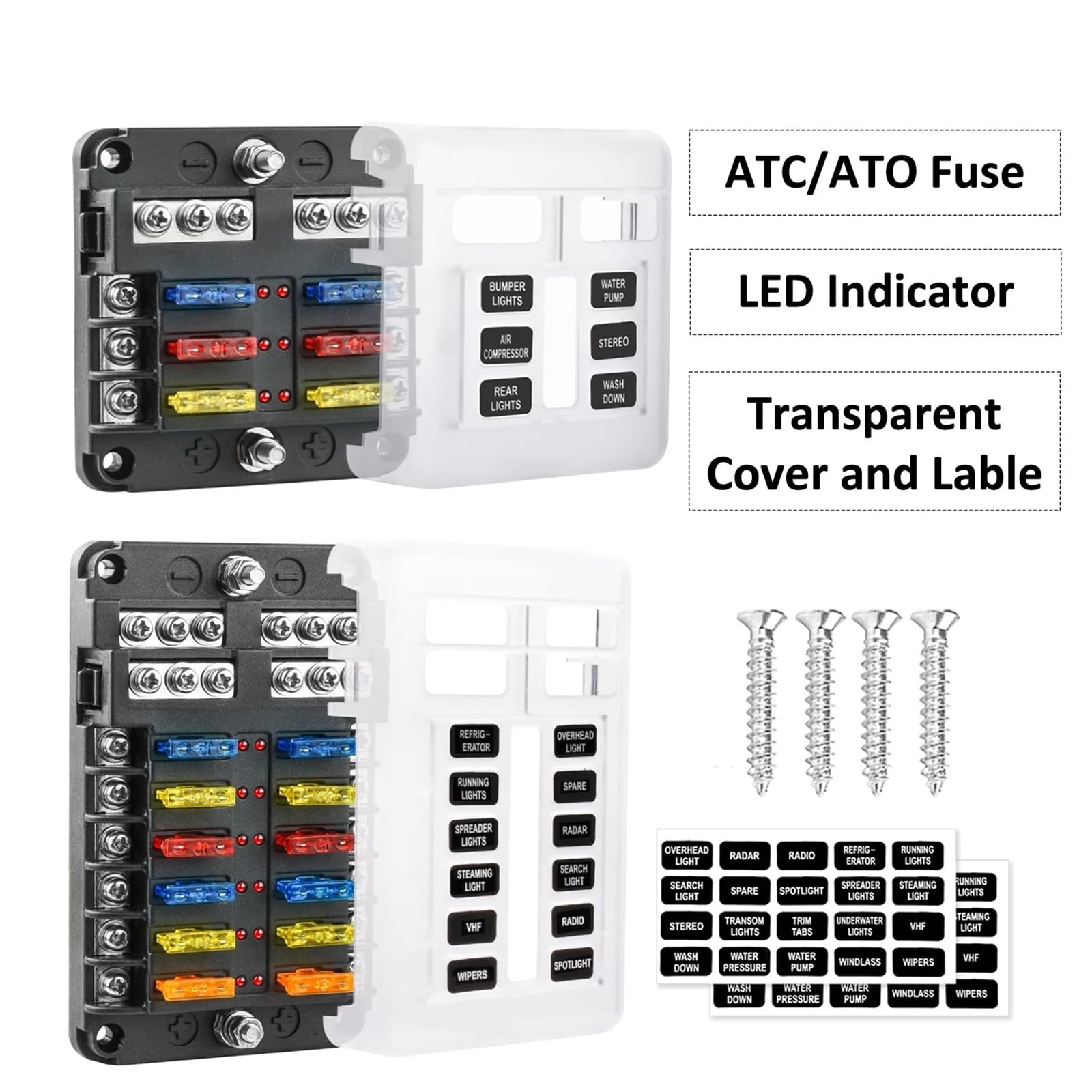 Skrzynka bezpieczników 6-12-drożna z wyświetlaczem LED 12 V ATO/ATC, 1 szt. (6 Way)