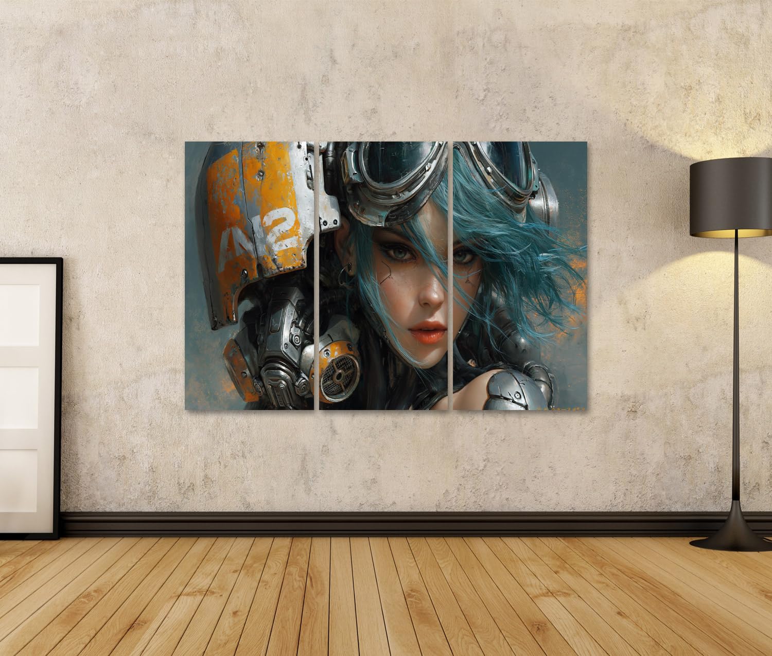 islandburner Quadro su tela Futuristico CyberPunk Donna Murale per Ufficio per gli appassionati di fantascienza - 3 pezzi
