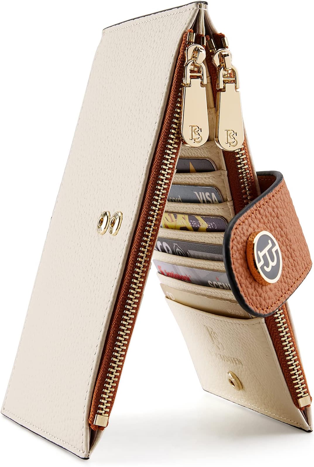 Leather Wallets for Women Large RFID Blocking Slim Bifold Purse Card Holder with Zipper Pocket