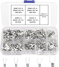 YIXISI 320 PCS M3/M4/M5/M6 Non-Insulated Fork Terminals Kit, Tin Plated Copper Fork Lug Crimp Cable Connectors, AWG 22-16 16-14 14-12