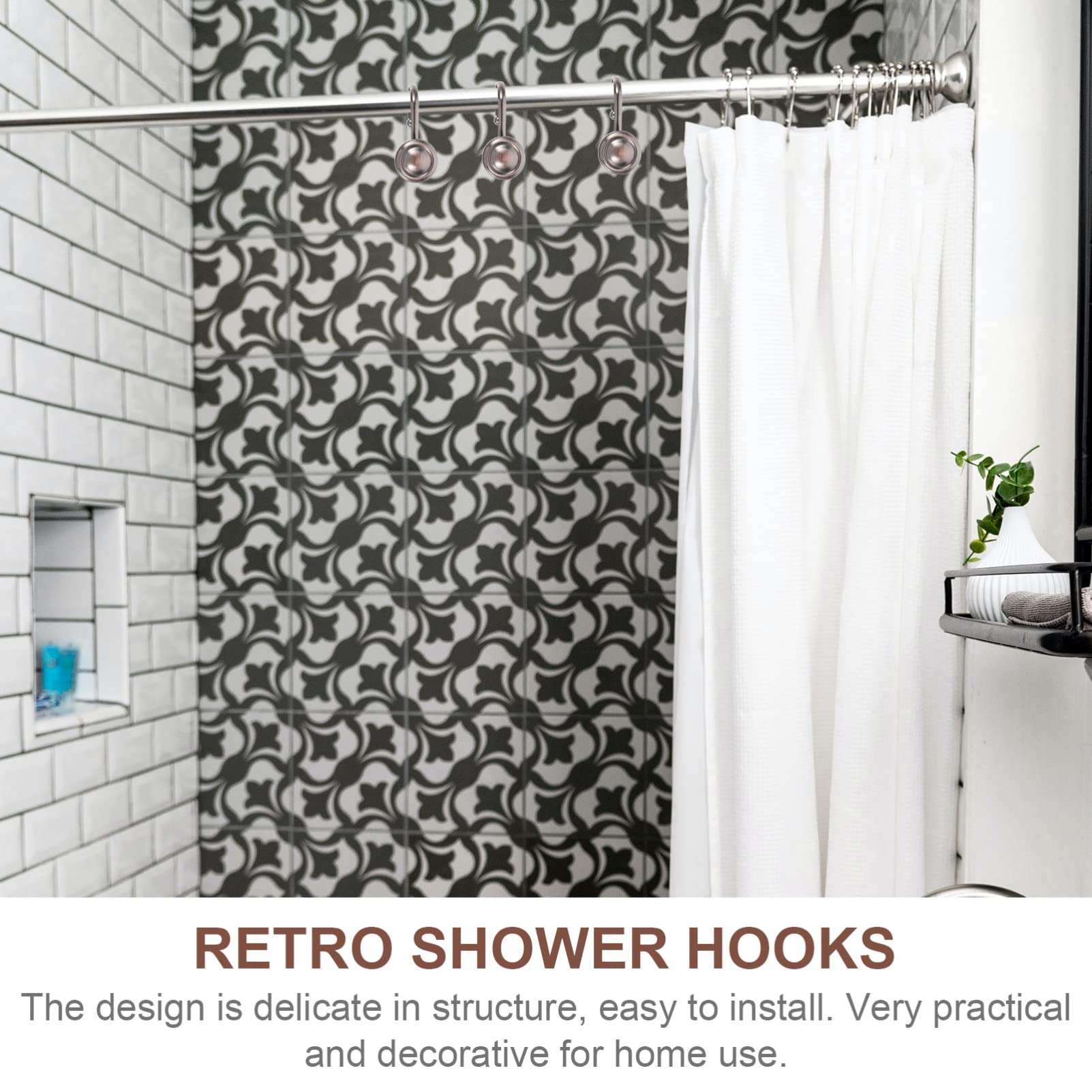 Amosfun 2 Ensembles Crochet De Rideau De Decoration Salle De Bain Décoration Salle De Bain Mini Rideau Noir Moderne Arc Crochets De De En Alliage De Zinc 12 Pièces * 2