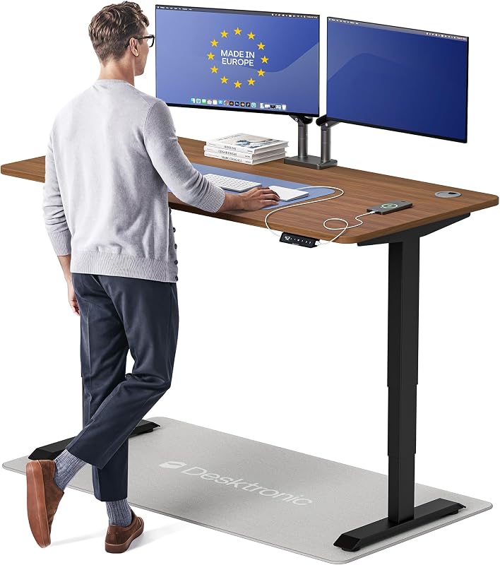 HomePro Standing Desk 60x30 — Made in Europe, Ergonomic Sit Stand Home Office Desk, Electric Height Adjustable, Dual Motor, USB & USB-C Charging, Wobble-Free, Touchscreen, 3 Memory Presets