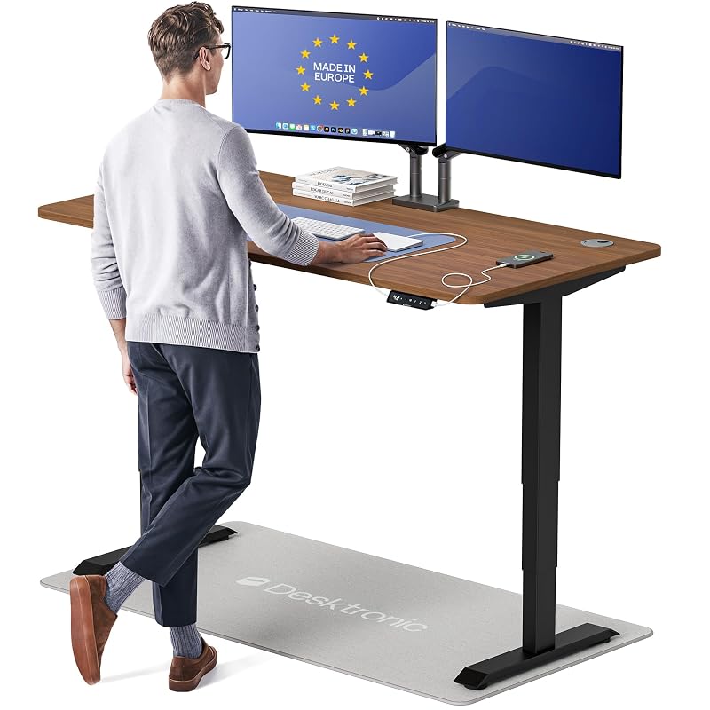 Desktronic HomePro Standing Desk 60x30 — Made in Europe, Ergonomic Sit Stand Home Office Desk, Electric Height Adjustable, Dual Motor, USB & USB-C Charging, Wobble-Free, Touchscreen, 3 Memory Presets