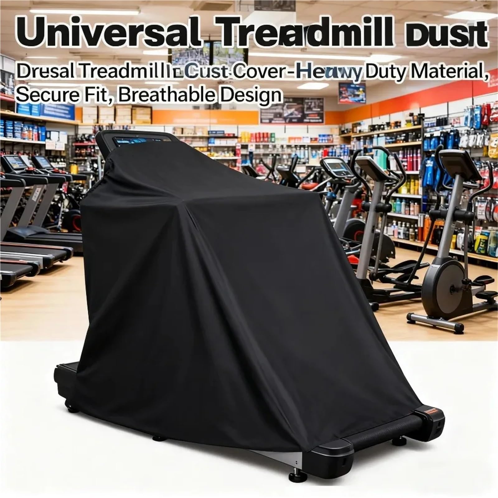 Housse de tapis de course à domicile, imperméable, anti-poussière, ajustement universel pour tapis de course pliable, durable (noir, 117 x 97 x 168 cm)