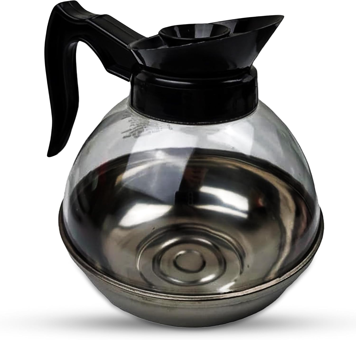 Rattleware Sleek Black 64 oz Plastic Polymer Coffee Decanter - Stainless Steel Bottom with Ergonomic Handle - Perfect for Serving Coffee at Home or in Cafes