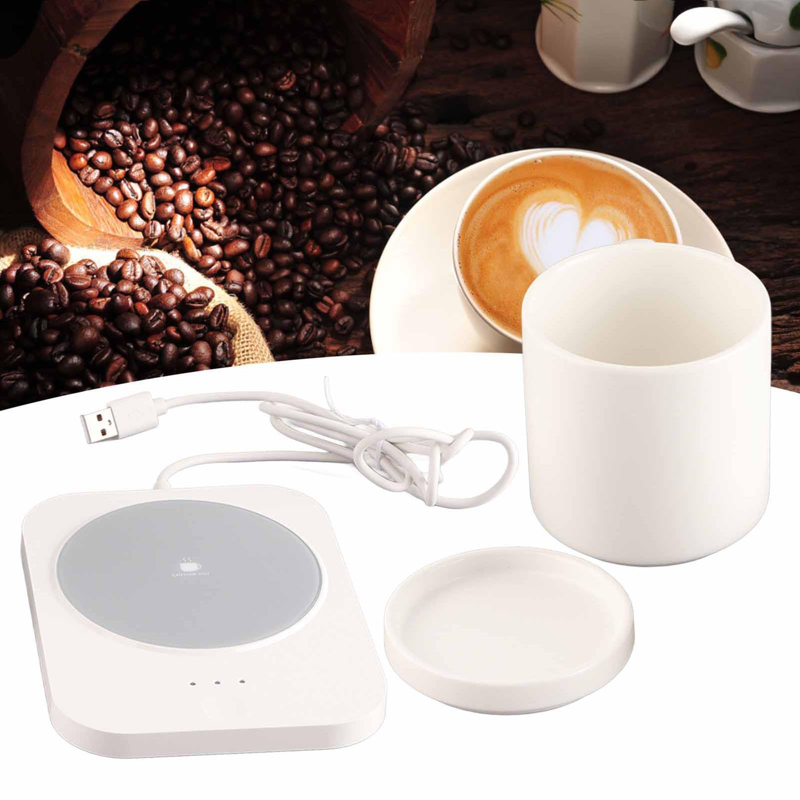 Scaldatazze Alimentato Tramite USB da 55 ℃ - Scaldatazze Per Latte con 3 Impostazioni di Temperatura, Ideale Per Scrivanie di Casa E Ufficio(Bianco)