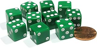 Koplow Games Set of 10 Six Sided D6 12mm Square Dice Green