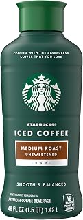 Starbucks Medium Roast Iced Coffee, Black Unsweetened, 48 Fl Oz Bottle | Made with Real Starbucks Coffee,100% Arabica Be