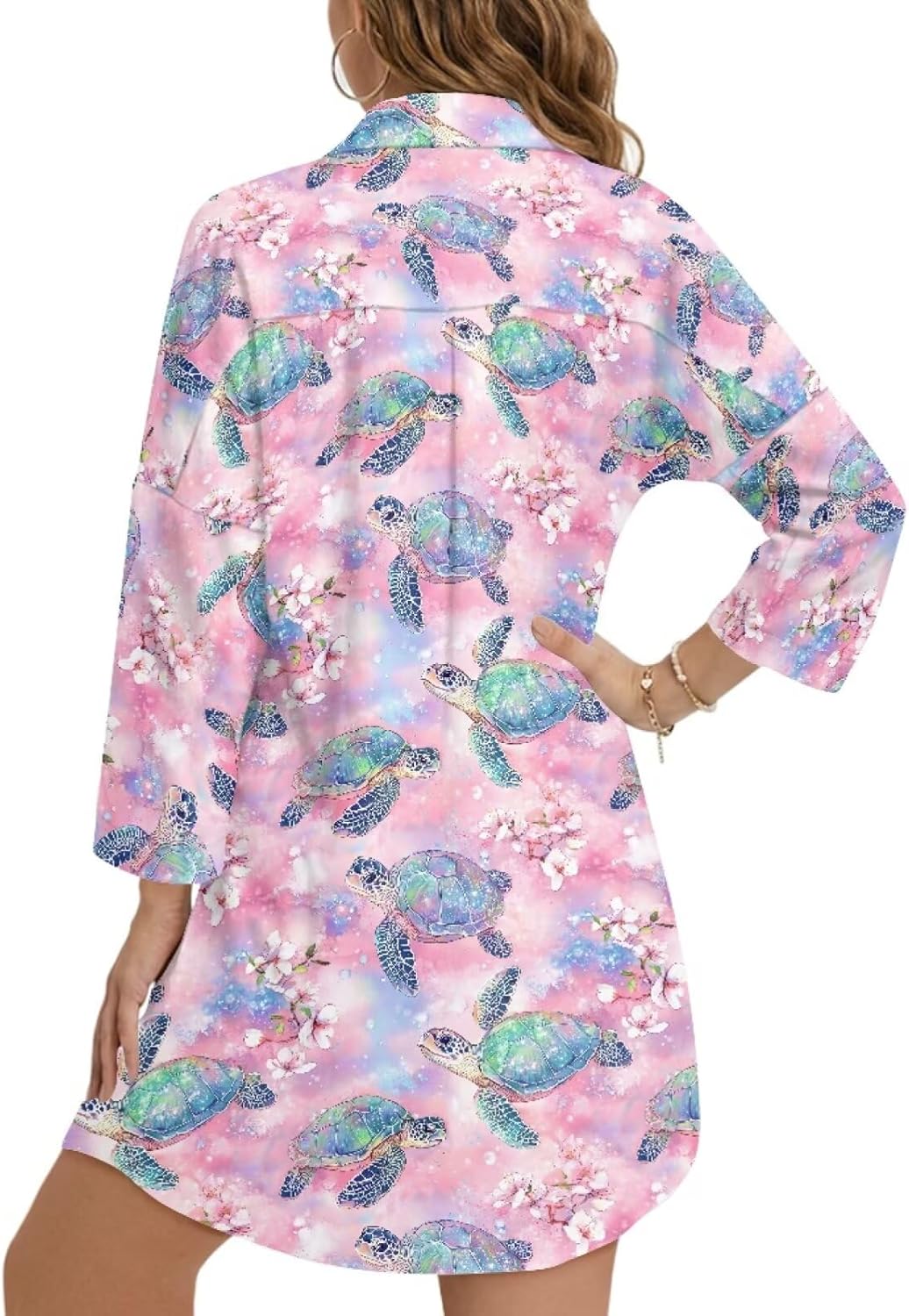 Swim Cover Up for Women T-Shirt Dress with Pocket Beach Button Up Shirt Women Bathing Suit Cover Up Shirt
