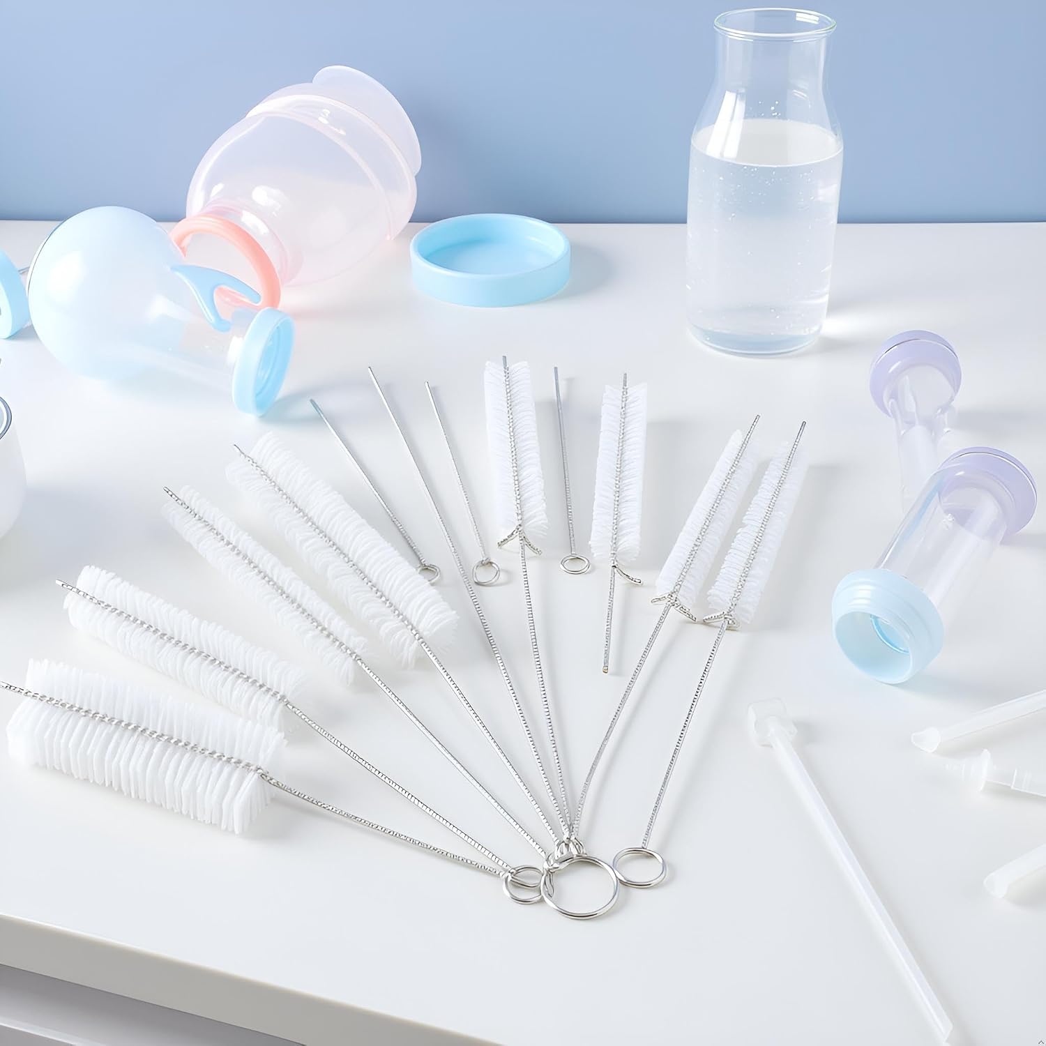 10 Pcs Silver Long Straw Brush, Nylon Pipe Tube Cleaner 8-ihch 10 Different Diameters Set, Long Straw Brush for Sippy Cup, Brush Drinking Straw Cleaning Brush, Brushes, Cleaning Tools