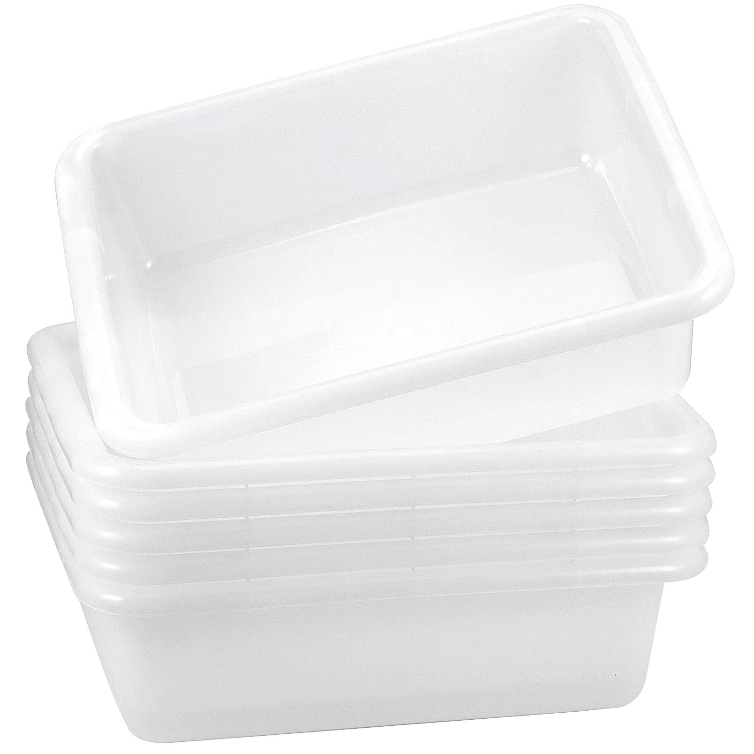 ZOENHOU 4 Pack 10 L Bus Tubs Plastic Bus Box Tote, White Commercial Plastic Bus Box Tote Box, Wash Basin Tote Box for Pantry Washing Dishes, 5 Inch Deep
