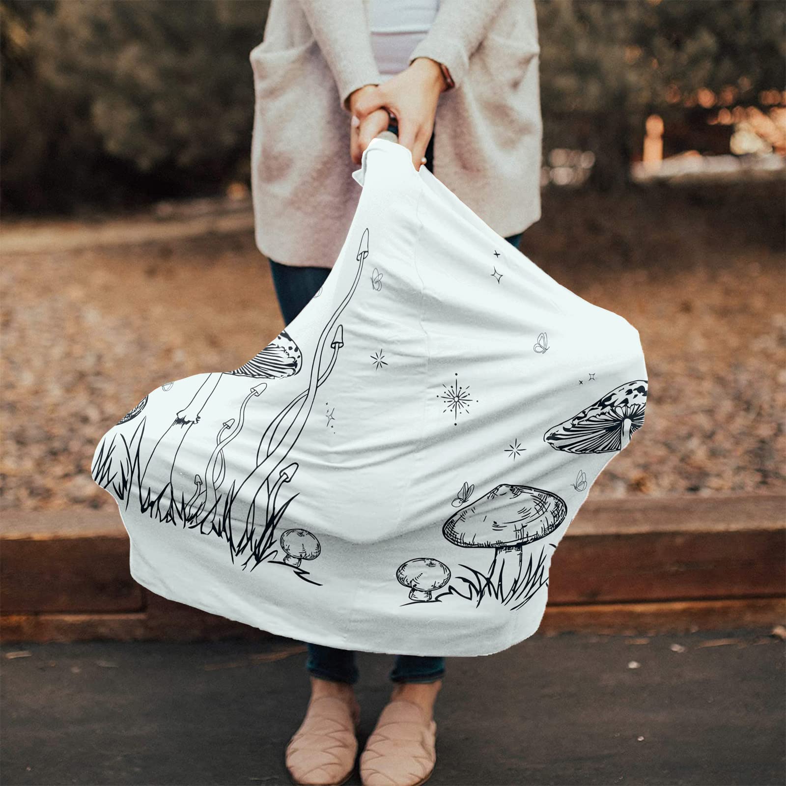 Nursing Cover for Breastfeeding Scarf, Mushrooms Stars Butterflies Lines Baby Car Covers Super Soft Multi Use for Canopy Shopping Cart Cover Blanket Stroller Cover