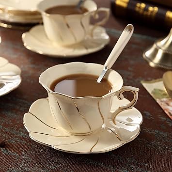 Ceramic Tea Cup,Ceramics Travel MugCoffee MugTea and Saucer Set, Porcelain Espresso Coffee, with and Spoon, Mugs for Home, Restaurants - 200 ml / 7 Oz