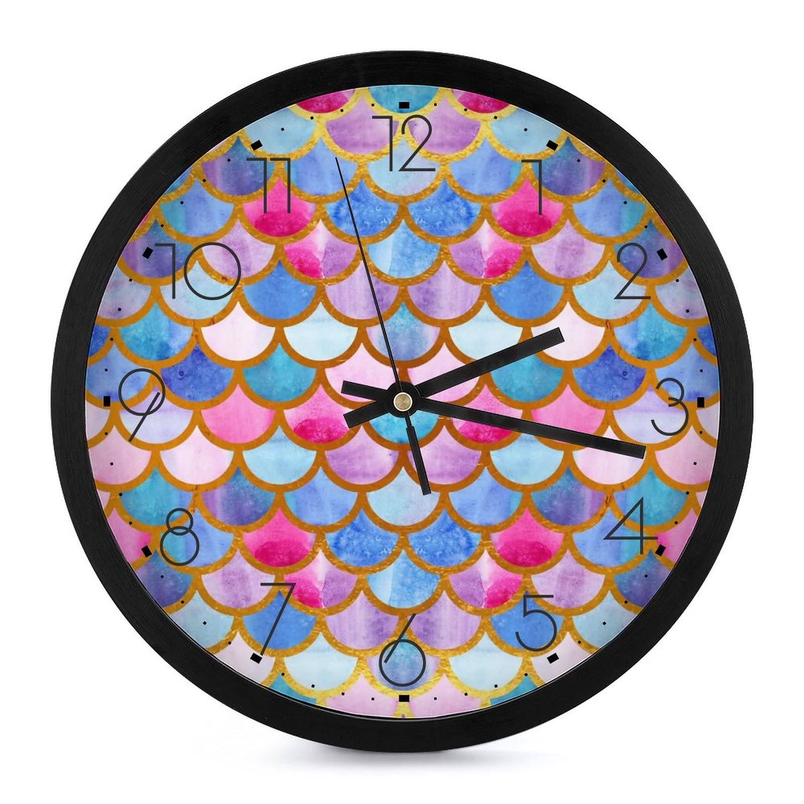 Horloge murale grands chiffres lisibles et cadran rond écailles de couleur