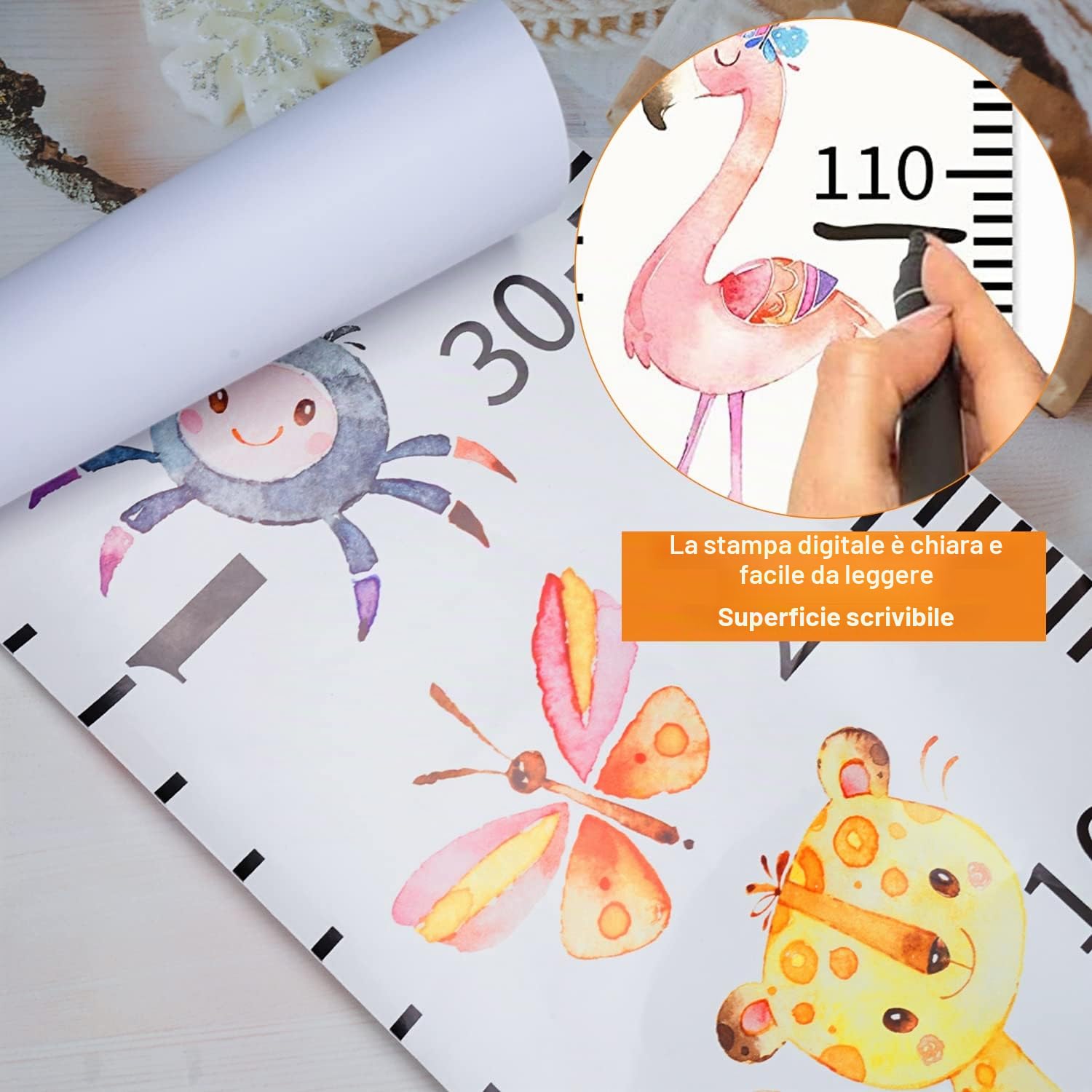 Misura Bambini Parete Rimovibile Legno 20x200 cm Grafico Crescita Altezza Decorazione Murale Vivaio