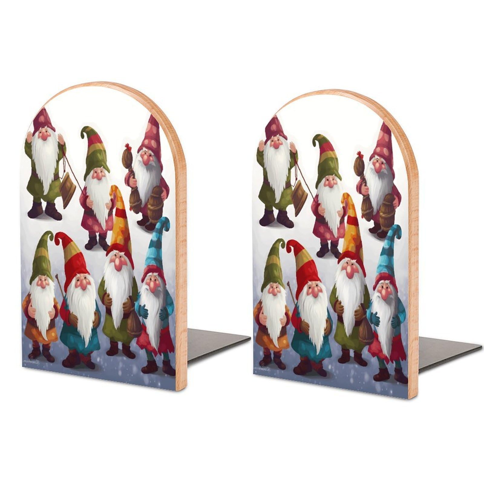 Xmas Funny Gnomes Bookend for Shelves Unique Book End Sturdy Books Holder Heavy Duty Wooden Bookends Support Non-Slip Book Organizers Decorative Modern Bookend Holder for Home