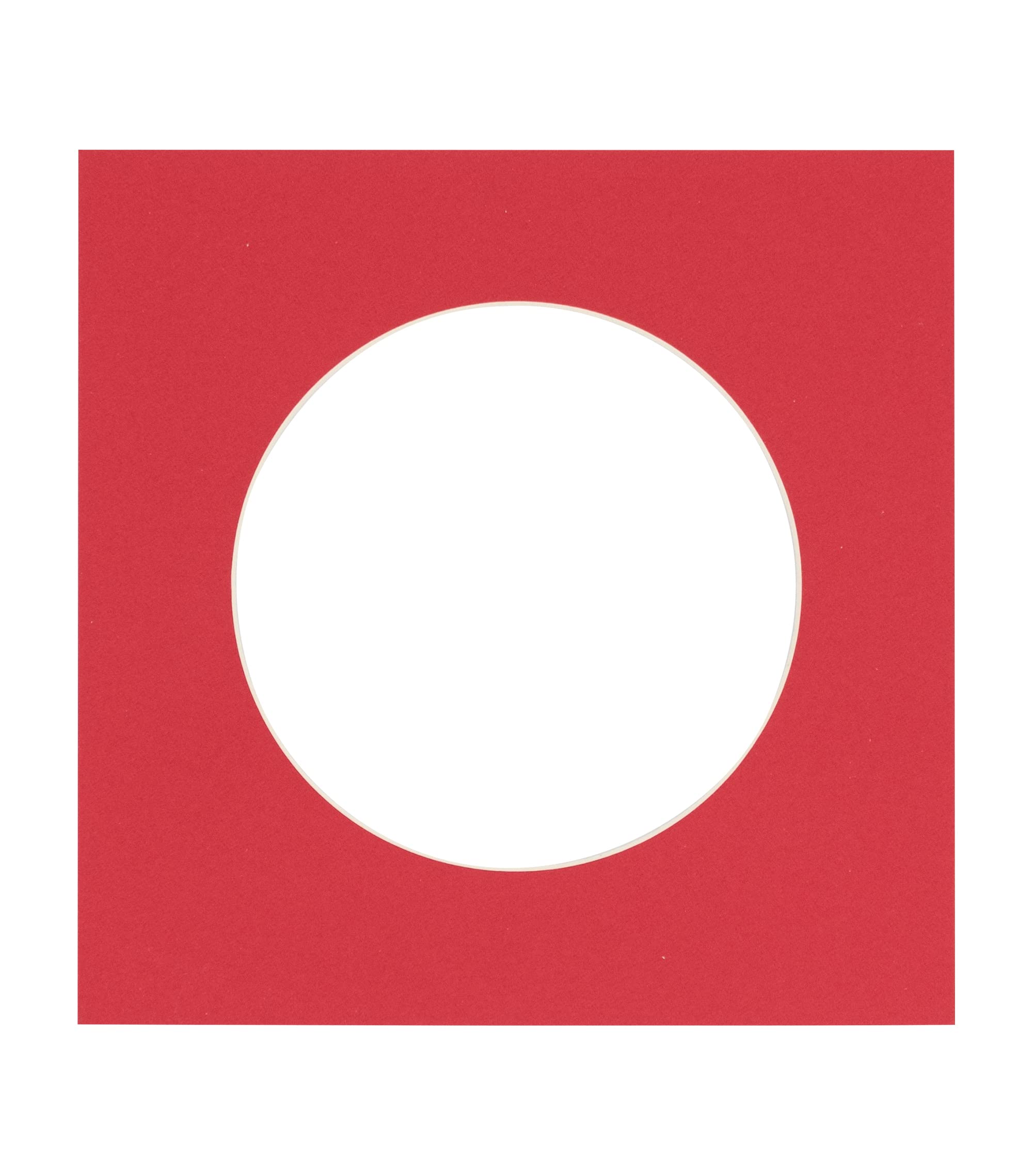 11x11 Mat Bevel Cut for 7x7 Photos - Precut Cardinal Red Circle Shaped Photo Mat Board Opening - Acid Free Matte to Protect Your Pictures - Bevel Cut for Family Photos, Pack of 1 Matboard Show Kit