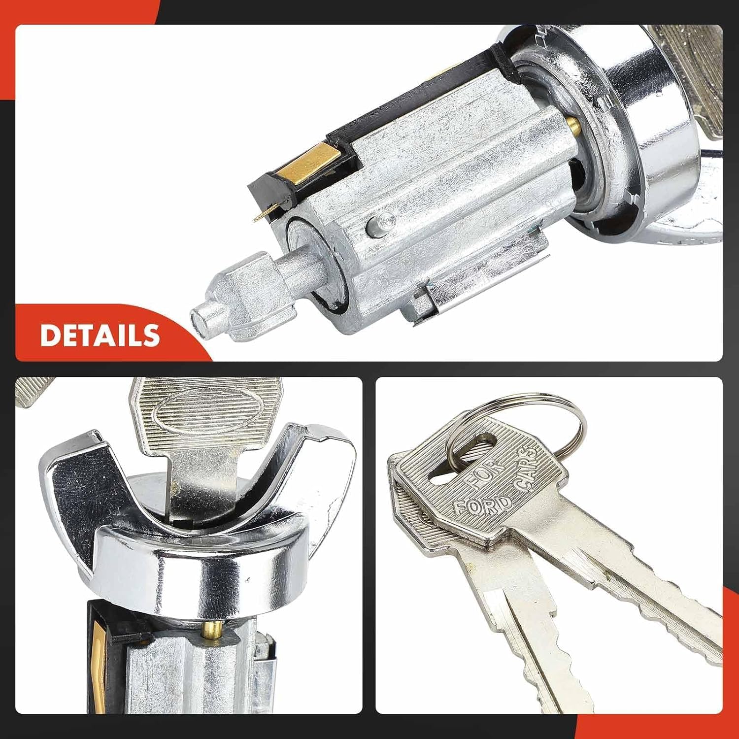 A-Premium Ignition Lock Cylinder with 2 keys Compatible with Ford & Mercury Vehicles - Mustang, Ranchero, LTD, Maverick, Pinto, Torino, Capri, Comet, Cougar, Montego & More, Steering Column Mount Only