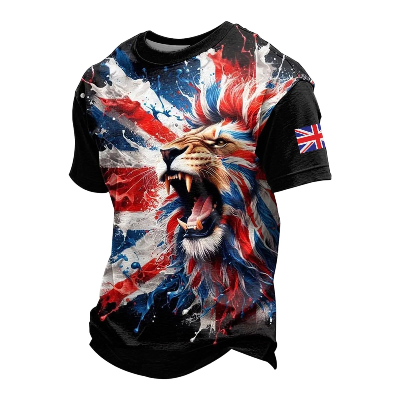 England Football Shirt 2026 World Cup Men's Fan Culture Printed Sport Tops Summer Short Sleeve Shirt Casual Comfortable Breathable Top for Casual Wear and Game Day Style (Black, XXXL)