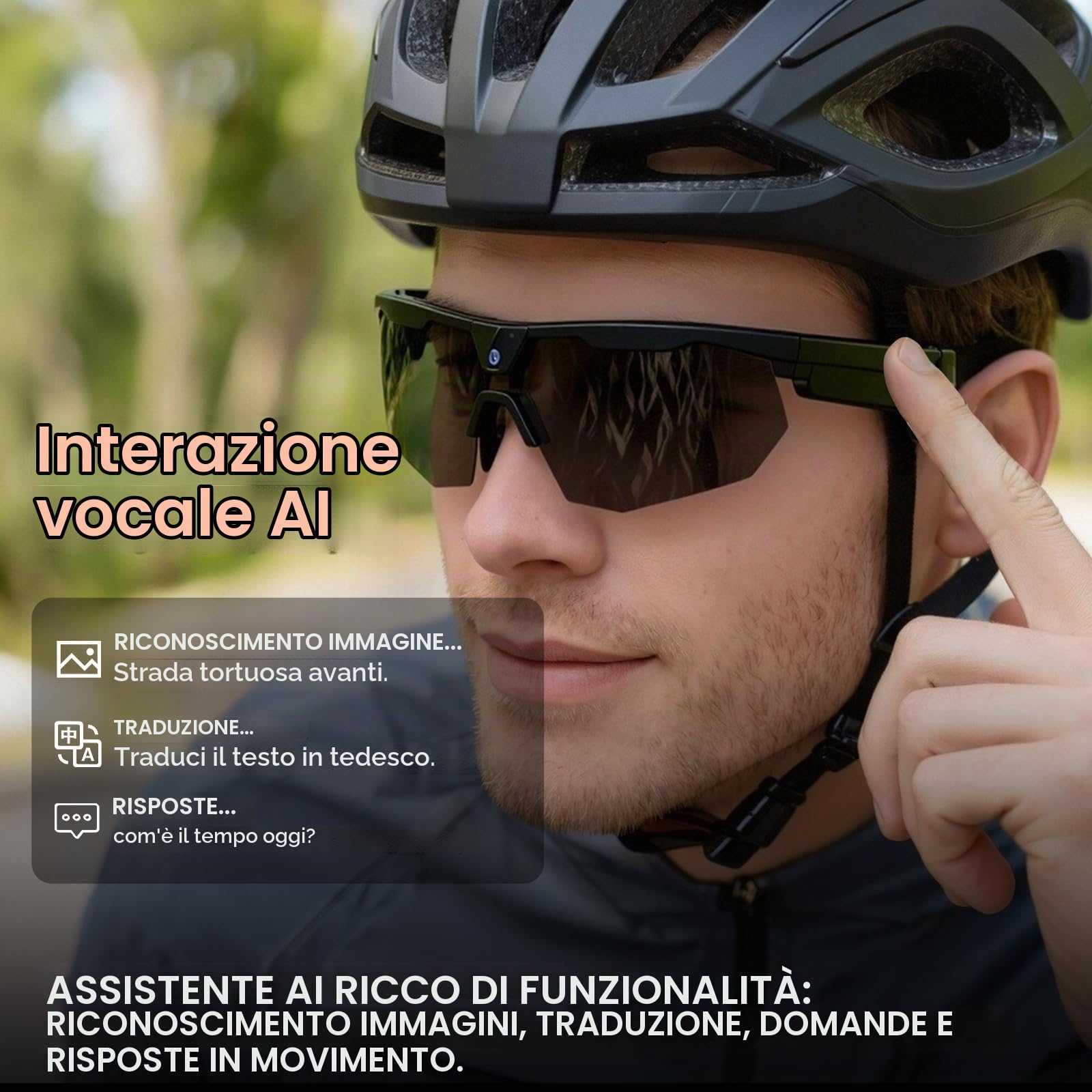 GenXenon Occhiali Smart Con Camera, Registrazione Video 4K, Fotografia, Riconoscimento oggetti AI, Occhiali Da Sole Con Fotocamera Per Sport All’Aperto Come Ciclismo, Sci E Escursionismo (Nero)