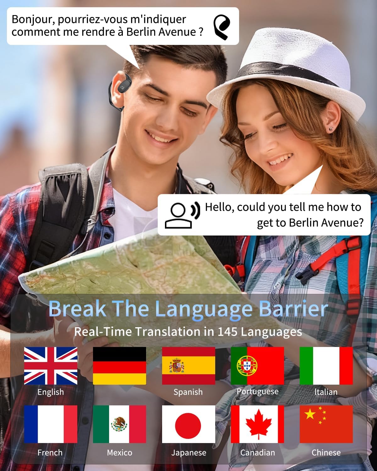 Otik AI Translation Earbuds Real Time, 145 Languages Translator Earbuds, 4-in-1 Translating Device, Audifonos Traductores Inglés Español, Open-Ear Headphones for Business Meeting Travel, Black