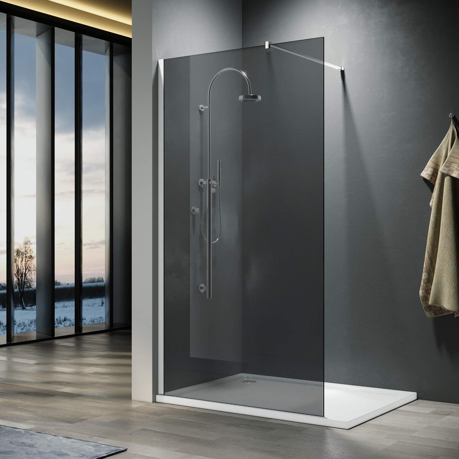 Buy ELEGANT 1000mm Walkin Shower Enclosure Bathroom 8mm Grey Safety