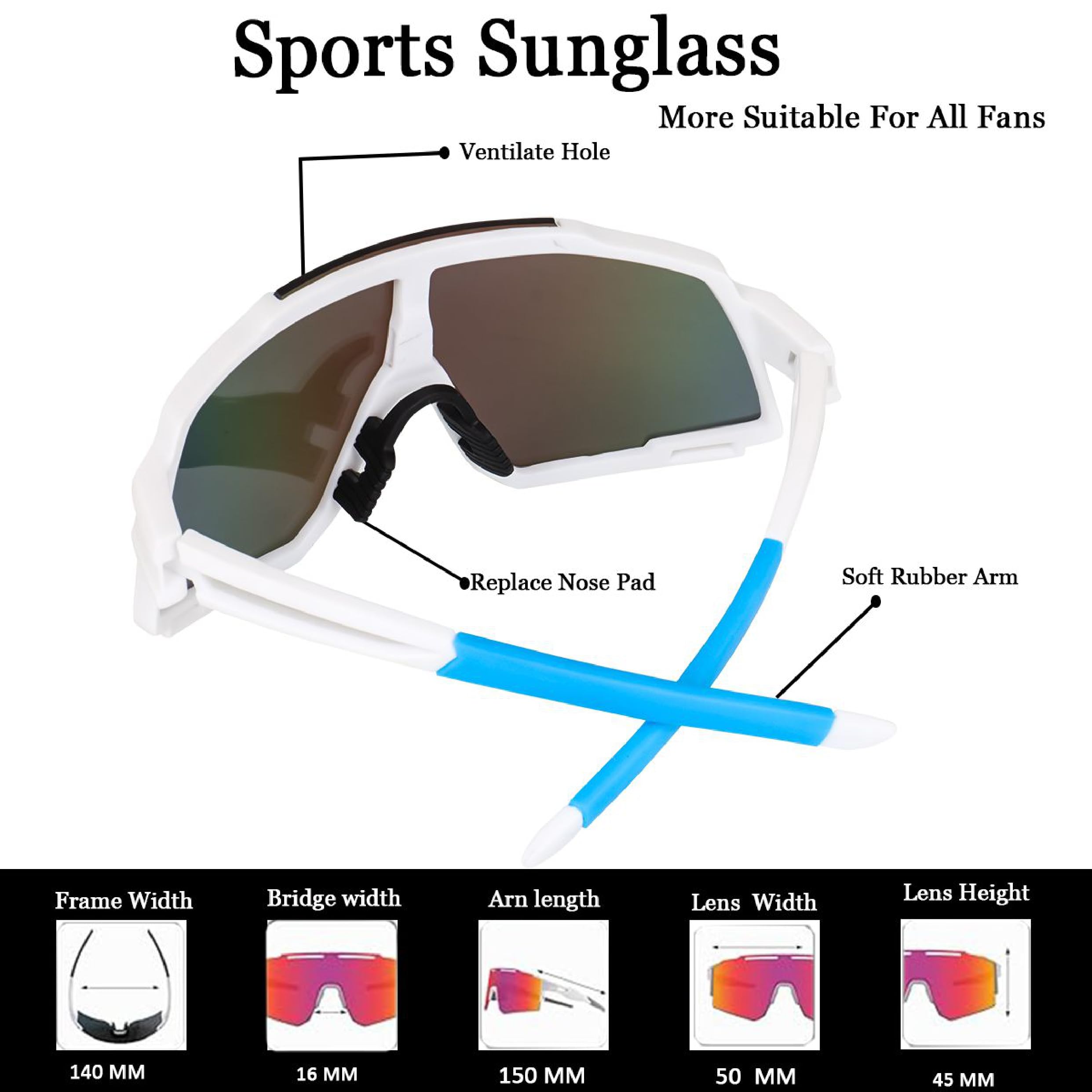 Dervin Gafas de sol deportivas de una sola pieza con visera de gran tamaño, no polarizadas, para hombres y mujeres, para críquet al aire libre, ciclismo, senderismo, pesca