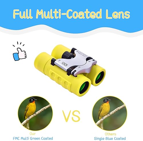 Miniatura 5 de Binoculares para niños, binoculares compactos de alta resolución a prueba de golpes, 12 x 25 pulgadas, óptica real, pequeños prismáticos ligeros