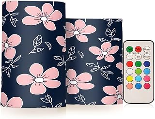 ALAZA Crayon Flower Flickering Flameless Candles Battery Operated with Remote Timer,Tea Light Candles LED Pillar Votive Candles Set of 2 for Outdoor Indoor Decorations