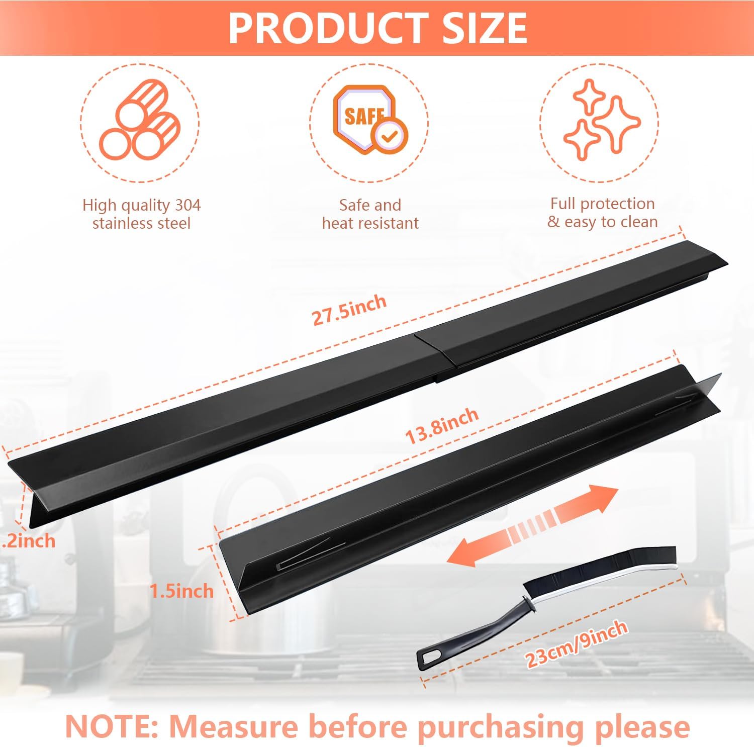 2025 Upgrade 2*Extendable Stove Gap Covers Stainless Steel +2*Gap Brushes,T Stove Counter Gap Cover,Oven Guards For Sides,Oven Gap Filler, Heat Resistant Stove Cover Guards Length 13.8" to 27.5",0.79"