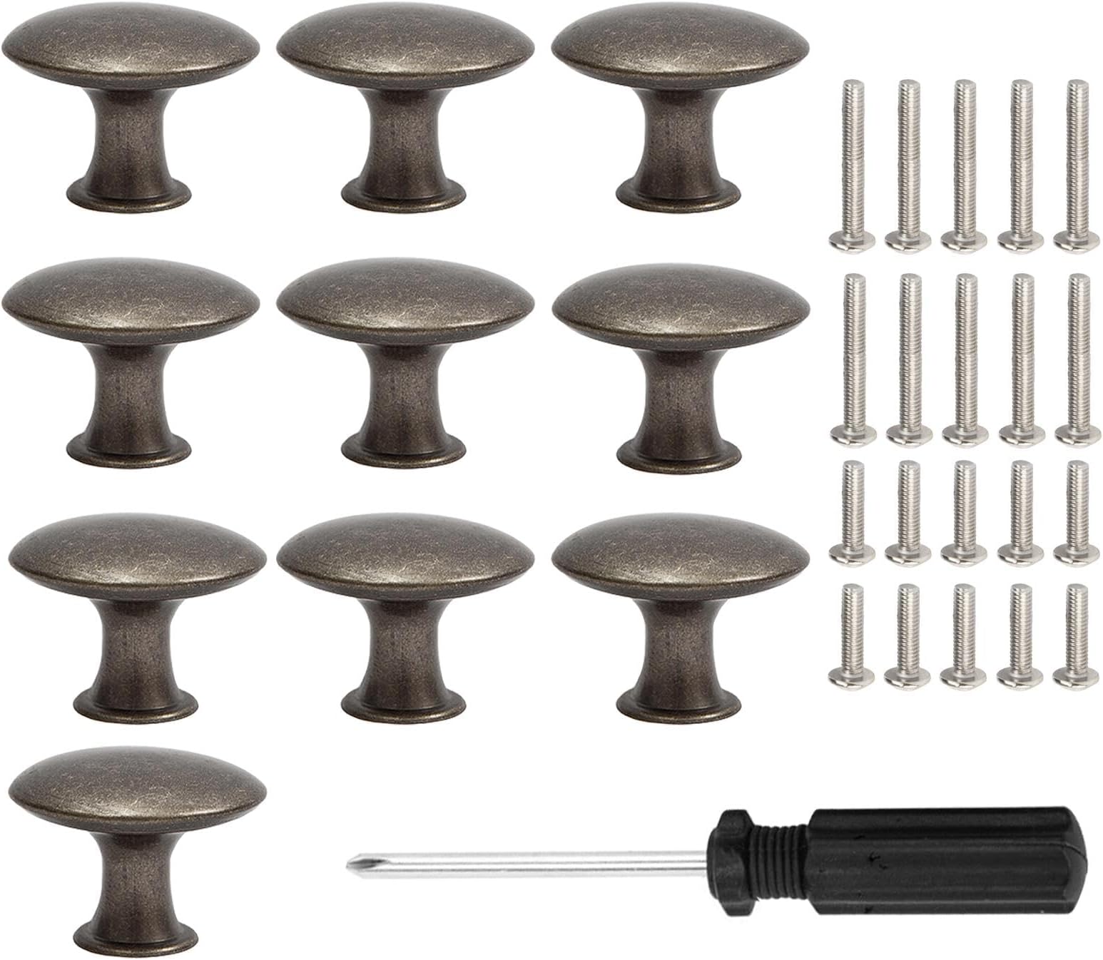 10Pcs Vintage Cabinet Knobs, Bronze Drawer Knobs, 30mm Antique Style Cupboard Handles, Round Furniture Door Knob with Screws and Screwdriver for Wardrobes, Kitchen, Furniture