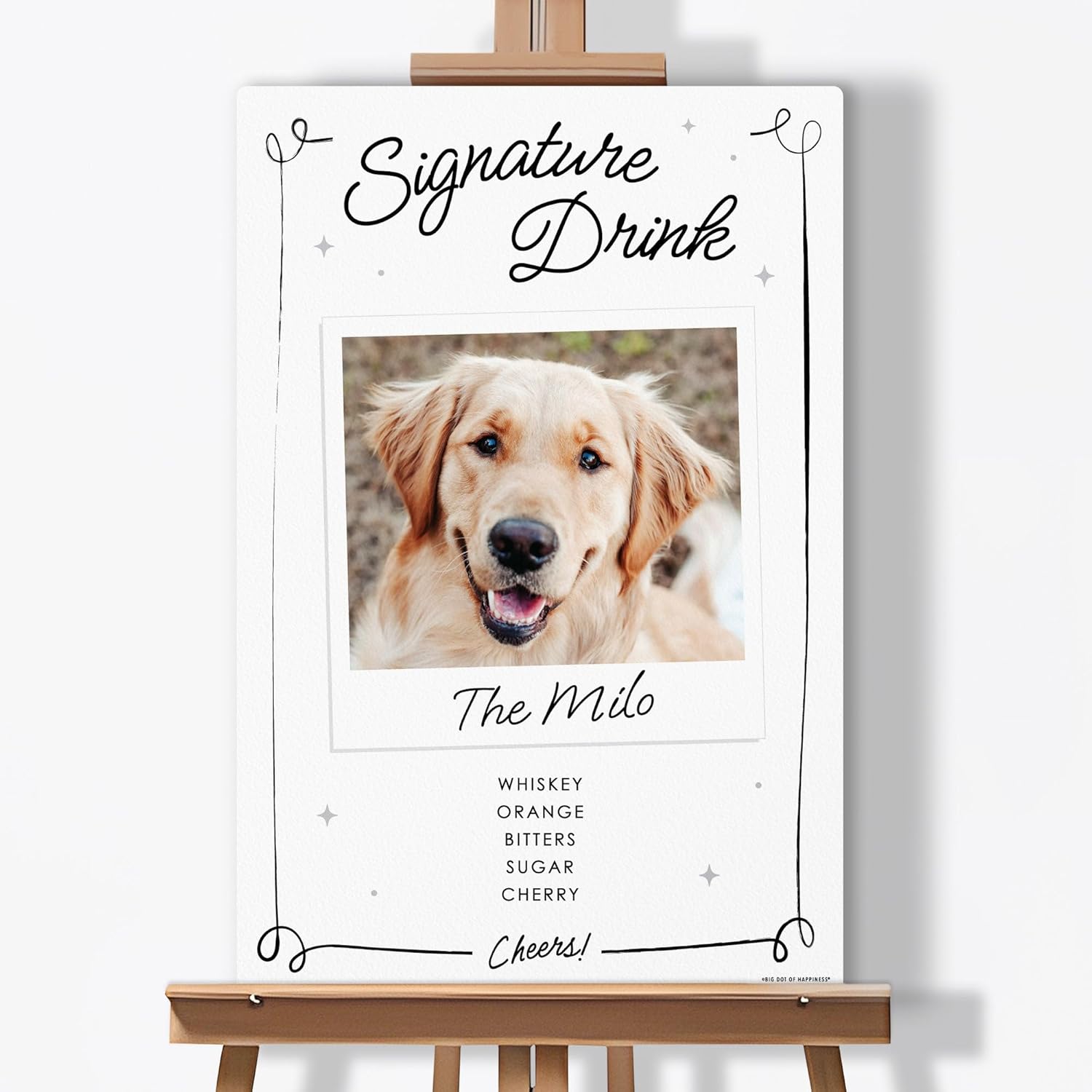 Big Dot of Happiness Custom Signature Drink Wedding Sign, Personalized Pet Dog Photo & Drink Menu Cocktail Party Tabletop Bar Sign, Premium Matte Plastic Board, 11 x 17 inches