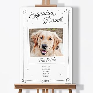 Big Dot of Happiness Custom Signature Drink Wedding Sign, Personalized Pet Dog Photo & Drink Menu Cocktail Party Tabletop Bar Sign, Premium Matte Plastic Board, 11 x 17 inches