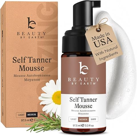 Self Tanner Mousse - USA Made with Natural & Organic Ingredients | Self Tanning Mousse for Dark Fake Tan, Sunless Tanner, Clear & Non Toxic Tanning Foam for Streak Free Finish & Natural Glow