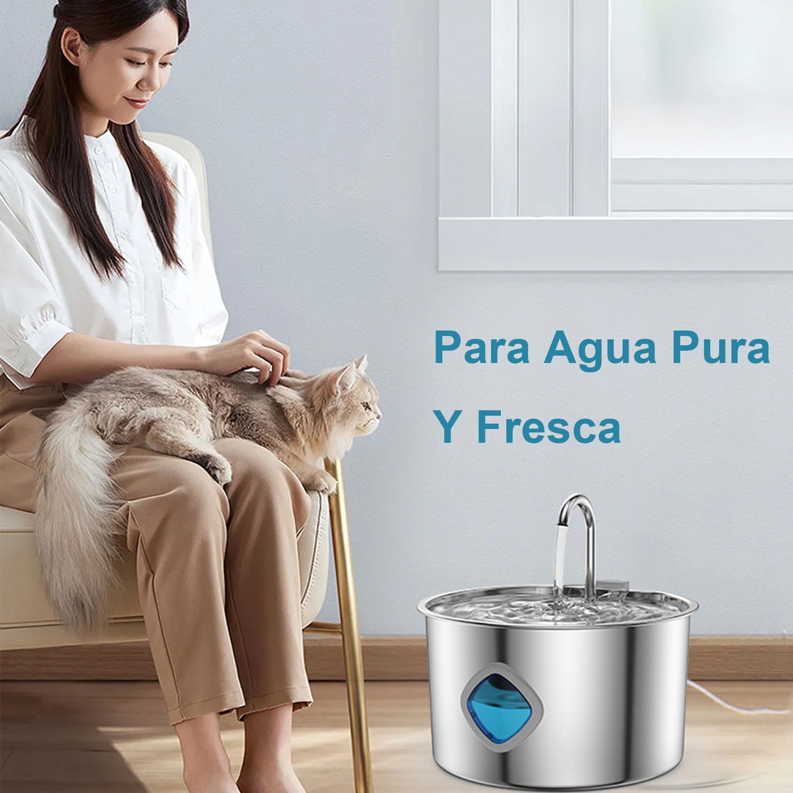 Cat Vitalis Fuente De Agua para Gatos, Fuente De Agua Gatos, 3.2L Acero Inoxidable, Automática Y Silenciosa De Gran (1PC Filtro de algodón)
