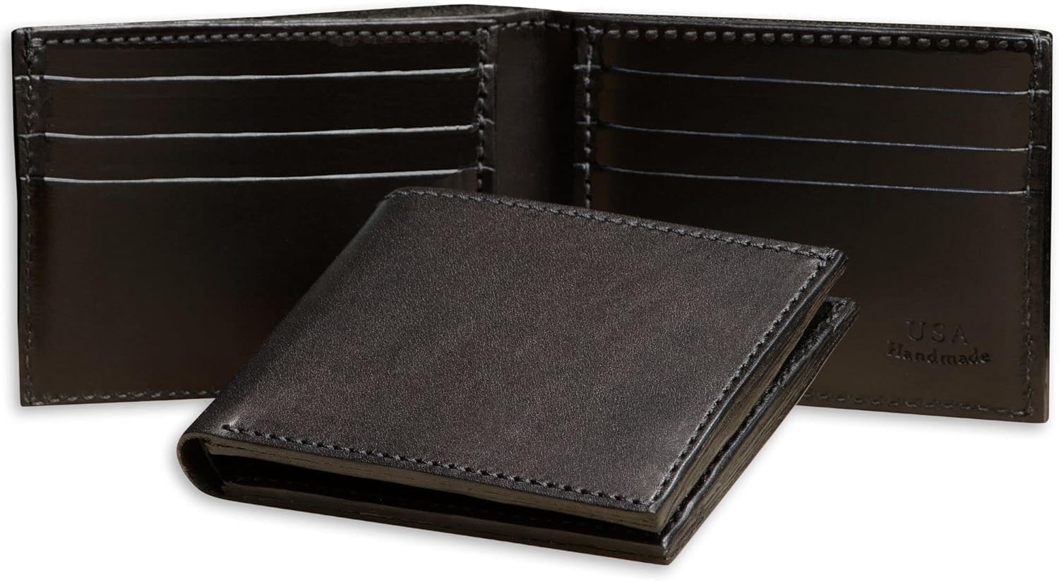 Premium Full Grain Bridle Leather Men’s Bifold Wallet with 6 card slots – Medium Brown - Made in USA