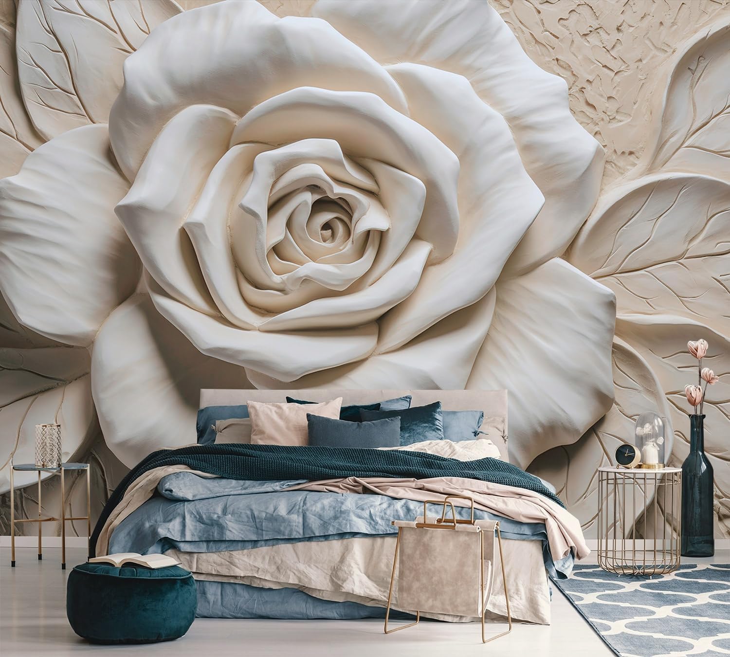 AFZEVEB-3D Rose Flower Wallpaper Large Floral Wall murals for Bedroom 136"x96"(Not Peel and Stick) A022 136" x 96"