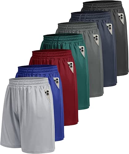 7 Pack Mens Athletic Shorts - Gym Basketball Running Workout