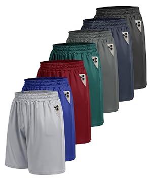 7 Pack Mens Athletic Shorts - Gym Basketball Running Workout Quick Dry Black Shorts with Pockets for Casual