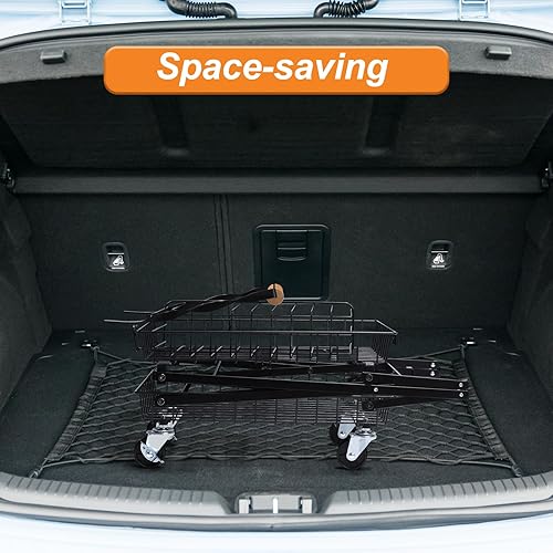 Miniatura 5 de Carritos plegables funcionales multiusos, carrito de compras plegable de 2 niveles con ruedas giratorias de 360  con bloqueo, carrito de comestibles