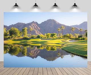 10ftx8ft Golf Courses Backdrop California Desert City Palm Springs Green Meadow Lake Mountain Blue Sky Background Golf Theme Wedding Birthday Party Decor Photo Studio Booth Props Wallpaper