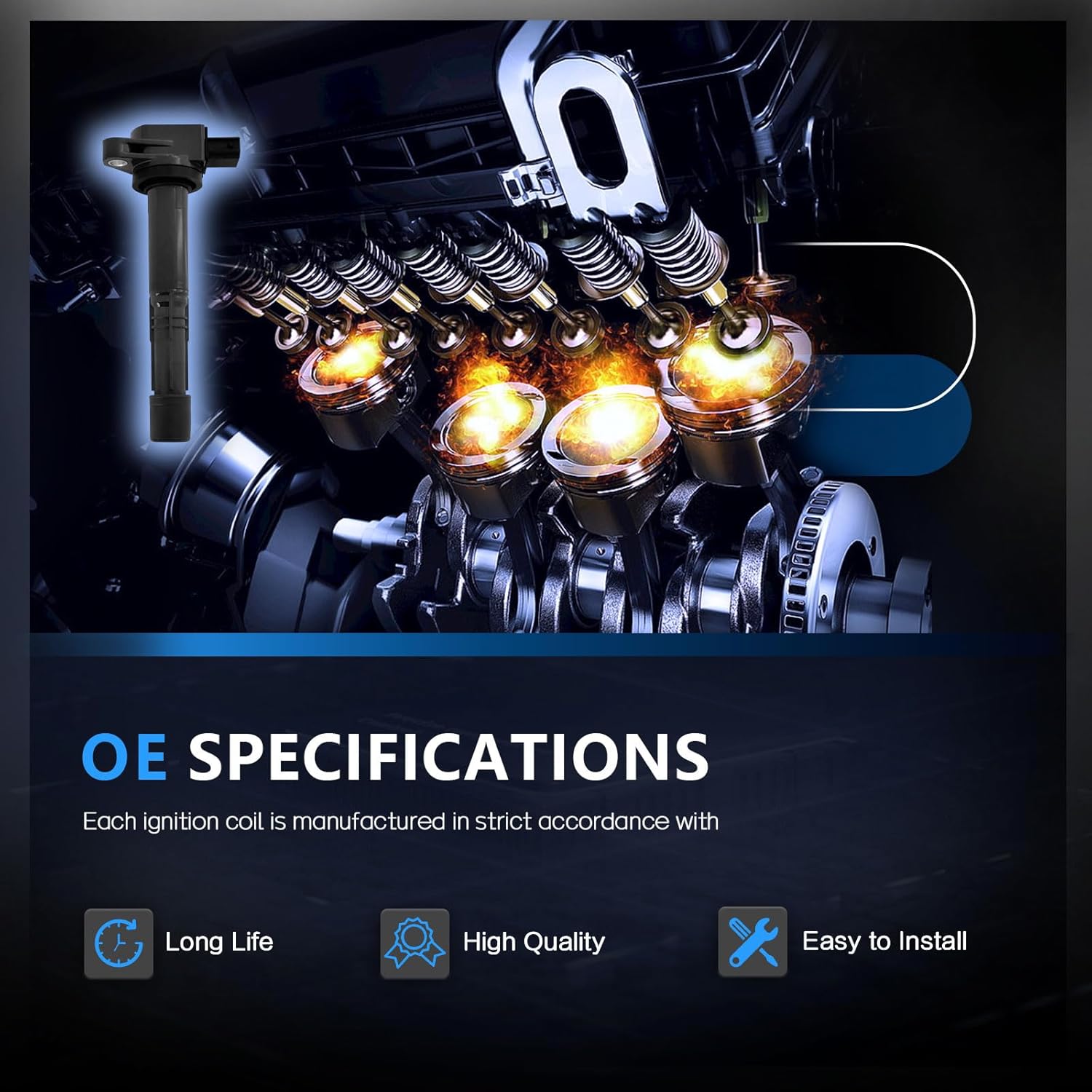 UF311 Ignition Coil Pack Compatible with 2002-2006 Acura RSX 2.0L, 2006-2011 Honda Civic Si 2.0L, 02-09 CRV 2.4L, 03-11 Element 2.4L, 04-05 S2000 2.2L, 03-06 Accord 2.4L L4 Replaces# UF583 4PCS