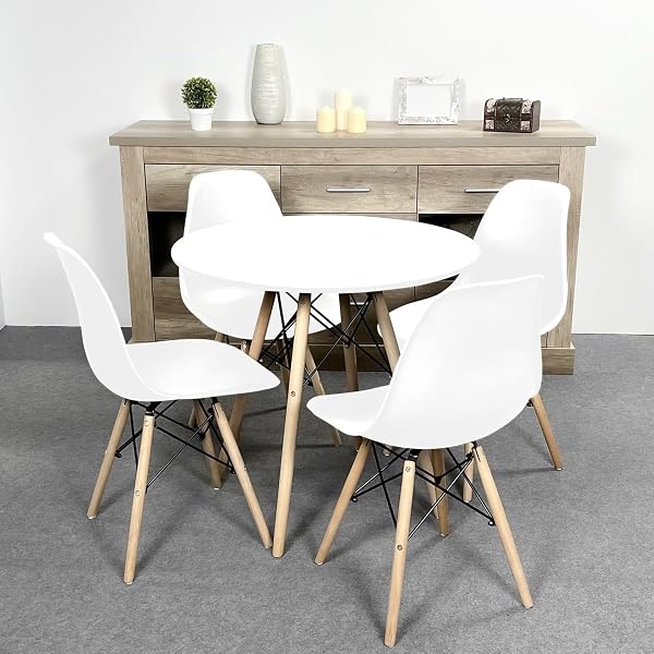 Homey - Mesa Redonda de Comedor o Cocina Acabada en Blanco Modelo Malmö, Práctica y Funcional. Medidas: 80 cm (Largo) x 80 cm (Ancho) x 75 cm (Alto) - 5