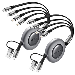 4 in 2 Retractable Charging Cable 4A 2Pack 4Ft Multi Chargers for All Devices USBC Charging Cable with