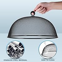 Vista 6 de HEMOTON Cubierta de malla para alimentos, de acero inoxidable, cúpula de malla, cubierta de alimentos, tienda de campaña de malla redonda