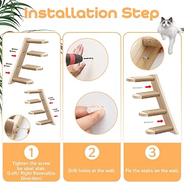 Cat Climbing Rack Reversible Cat Wall Stairs 4 Stair Racks with Jute Scratching Wooden Cat Wall Steps Racks Event Tree Wall Mounted Ivory for Kitty Cats