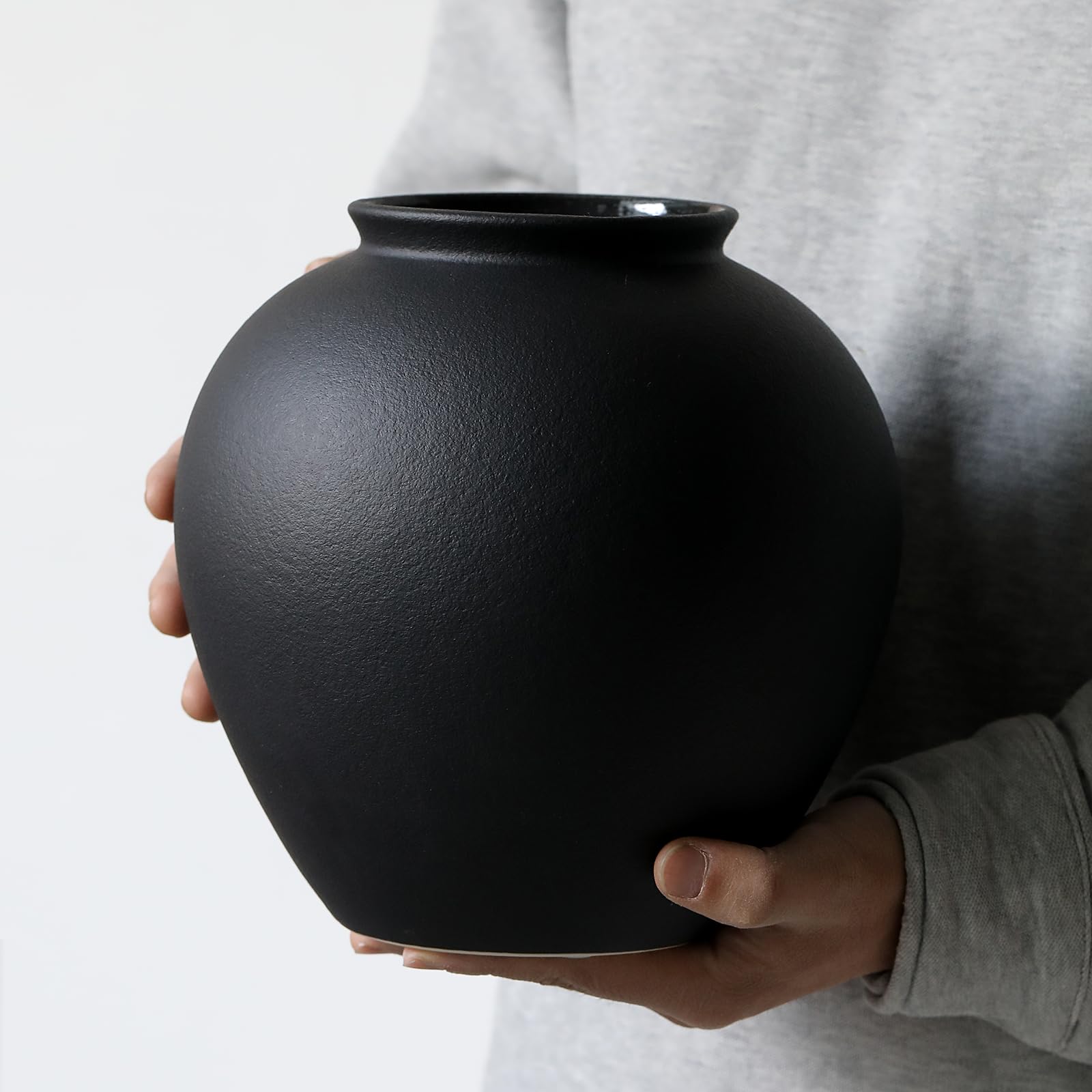 Grand vase blanc en céramique haut de gamme, pot décoratif noir design 0617