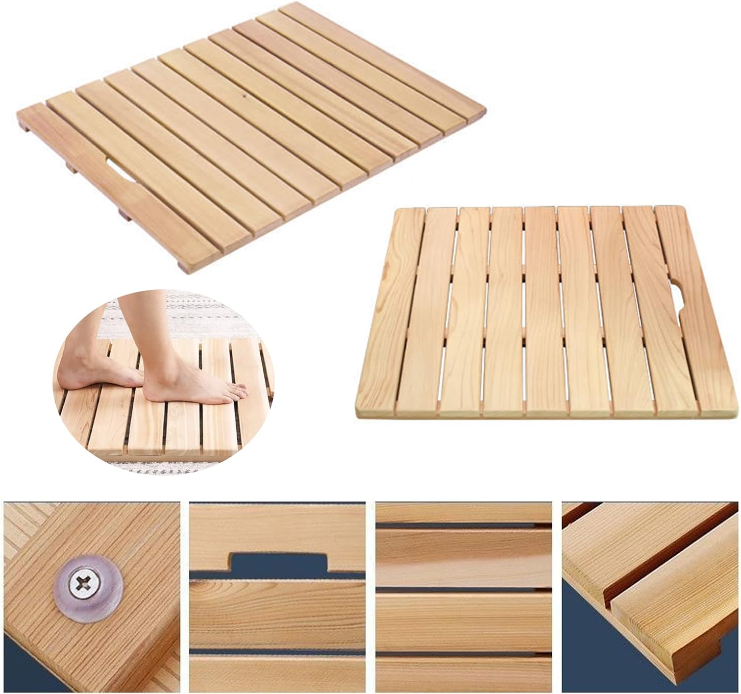 Natural Wooden Shower Mat,Wooden Shower Board,Bamboo Duckboard Bath Mat,Non-Slip Bathroom Board,Spa Mat for Bath & Shower,Customizable,60x120cm/24x47in