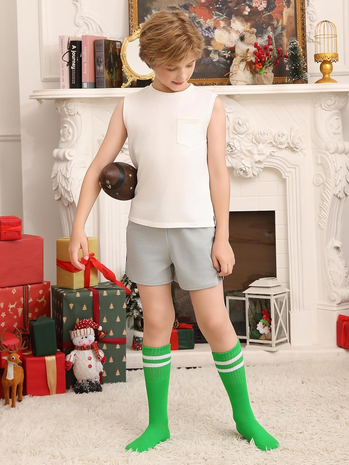 Haloumoning 3 Pairs Boys Soccer Athletic Socks Kids Striped Football Knee High Uniform Sports Tube Socks 4-15 Years - Image 5