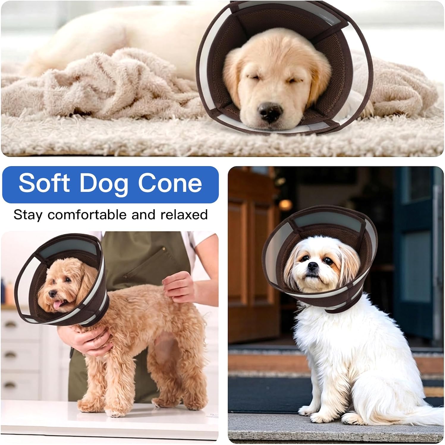 Soft Dog Cone Collar to Stop Licking - Adjustable for Small Dogs | Prevents Licking Wounds After Surgery & Skin Disease,Lightweight,Comfortable Elizabethan Recovery Cone (Brown,S)